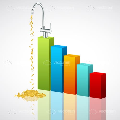 Growth Bars Graph with Tap Pouring Golden Coins